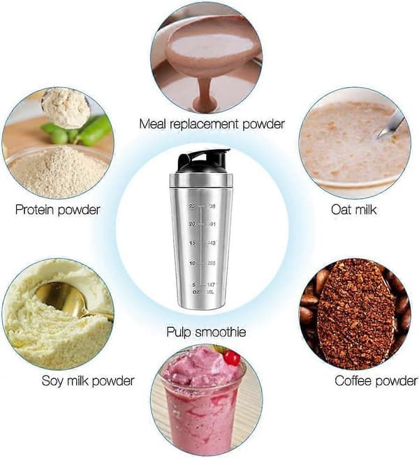 Proteinshaker 750 ml, Proteinshaker i rustfritt stål, treningsshaker, blandeflaske for kosttilskudd