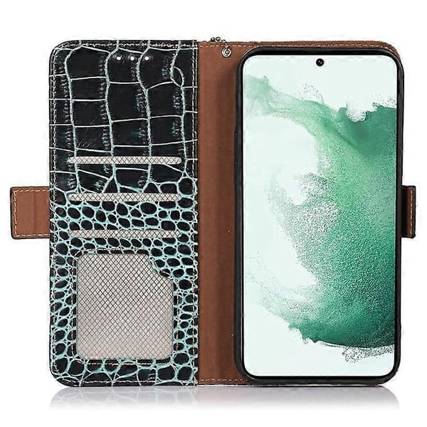 Kompatibelt för Samsung Galaxy S21 FE 5G RFID Äkta Läder Plånboksfodral, Krokodiltextur Vikbart Ställ Green