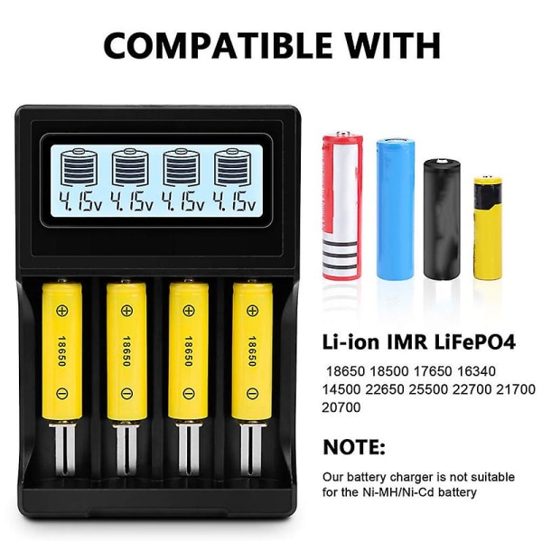Lader, LCD-skjerm Hastighetsbatterier Lader med 4-felts utladningsfunksjon for oppladbar 3,7v L black