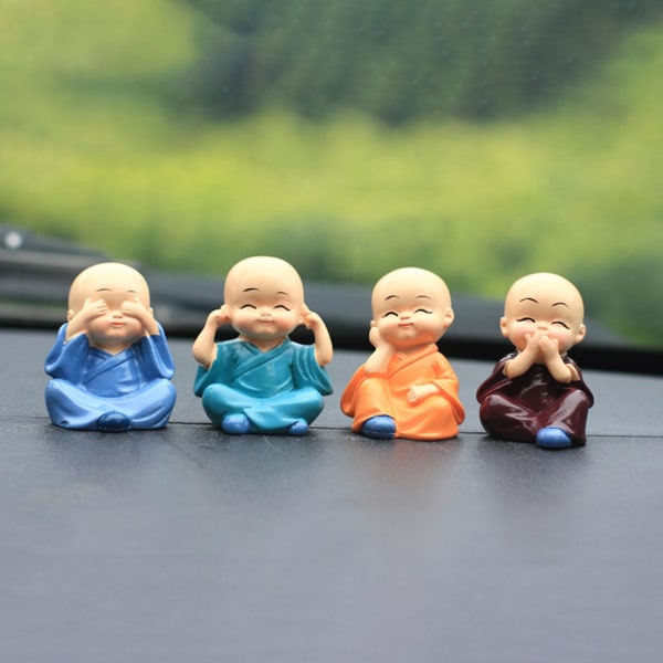 Tyuhe 4 kpl Little Monk Ornament Ei Kuuntele Katso Puhu Siirrä Resin Askartelu Työpöytä Munkki Figuuripatsas Patsas Kotitoimisto Auton Kojelaudan koristelu