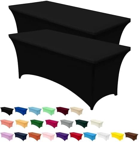 Spandex Tablecloth 2-pack [183 cm, Black] Snug-fit, Fitted, Washable and Wrinkle-Resistant Stretch Rectangular Outdoor Dining Table Cover