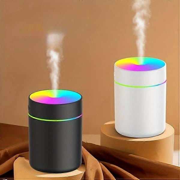 USB-luftfuktare med färgskiftande LED-ljus, bärbar 6.09oz aromdiffusor, 1-pack, för sovrum bil sovsal, USB-driven (batteri ingår ej) Black