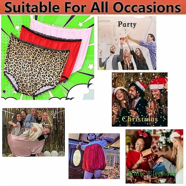 Overdimensjonert humoristisk underbukse-gave, nyhetsprank for menn og kvinner, White Elephant-utveksling, polyester med blondekant Gradient Leopard