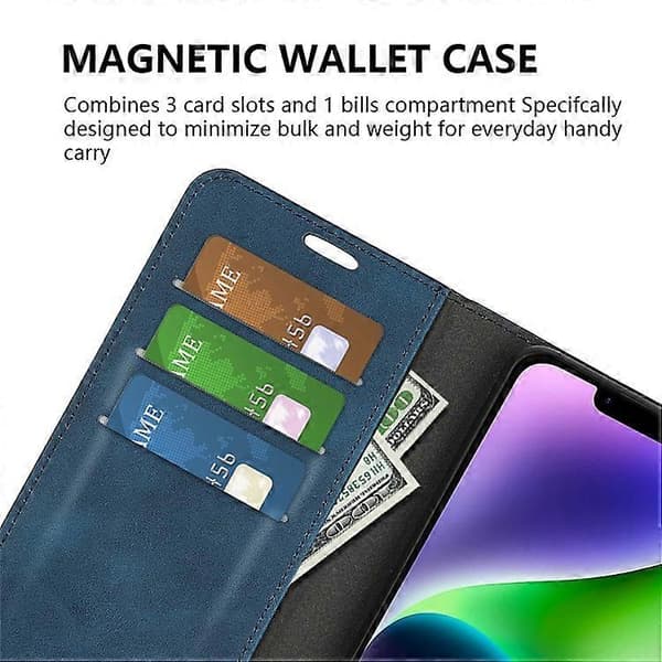 Kompatibel med iPhone 15 Reptåligt Plånboksfodral i PU-läder med Stativfunktion Blue