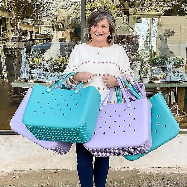 Gummipåse Bogg Style Hål Vattentät Slitstark Oversize Silikon Beach Tote Ny 2024 green  light