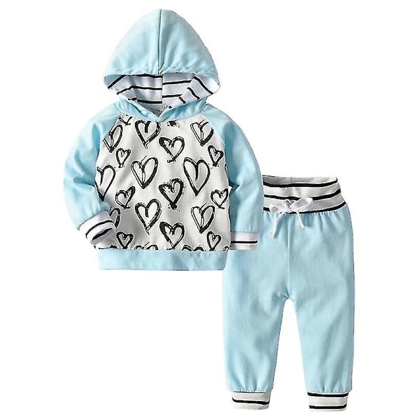 Söt Bebis Nyfödd Kläder Huvad Tröja & Byxa Set Gray 24M