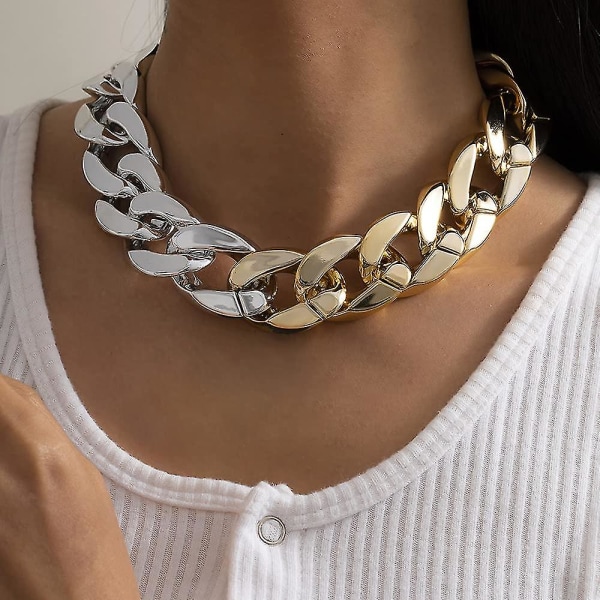 Hip Hop Punk Cuban Link Chain Choker Halsband Guld Lätt Chunky Oval Chain Link Halsband Statement Smycken gold