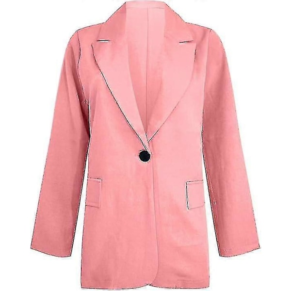 Naisten 2-osainen asu, Blazer-setti, Elegantti Liike- ja Työasu, Vintage Klassikko, Yksivärinen, Ryppyinen Hiha, Auki Edestä, Puku Takki ja Suorat Housut 4XL Pink