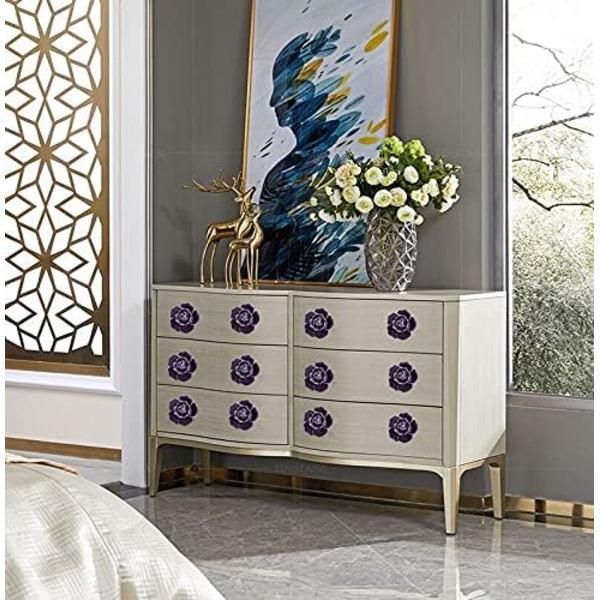 8 elegant purple roses pull floral ceramic cabinet knobs