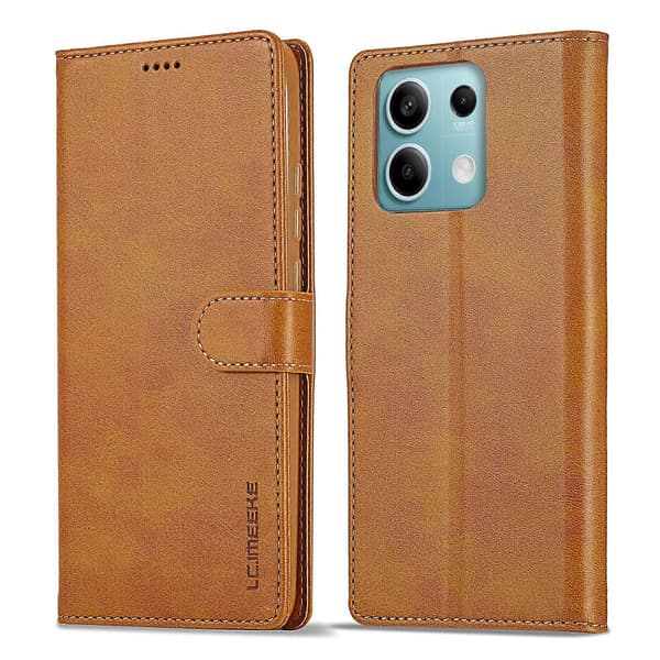 För Xiaomi Redmi Note 13 Pro 5G LC.IMEEKE Kalvtextur Läder Telefonfodral Brown