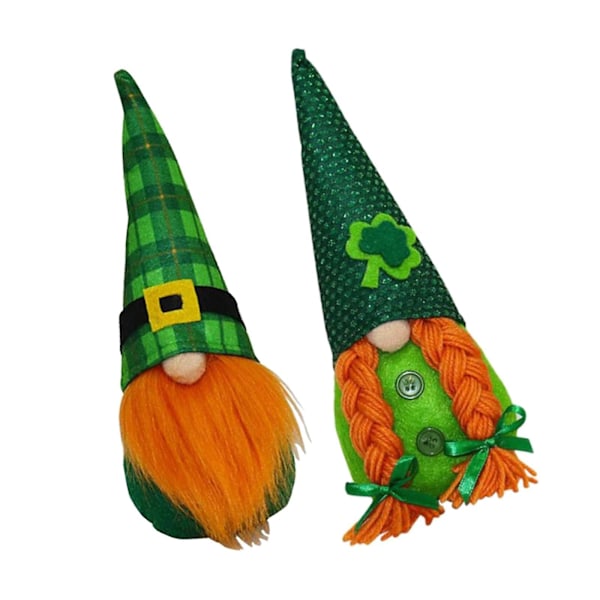 2x St. Patricks Dag Dukke Dekoration Ansigtsløs Nisse Ornament Til Fest Men