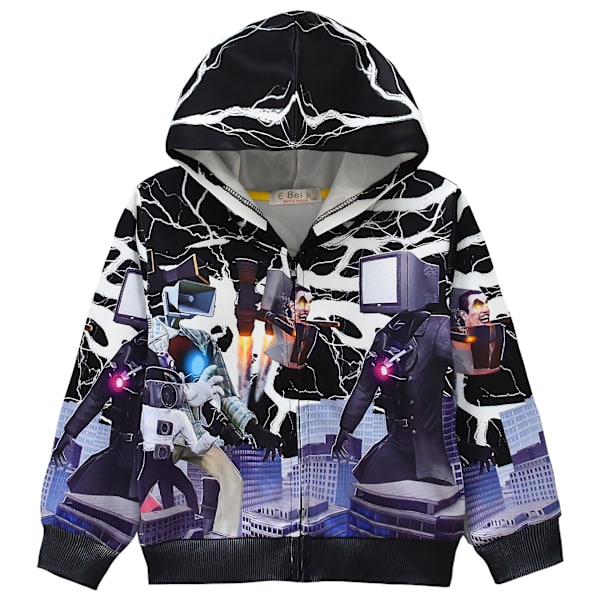 Forår og Efterår Sweatshirt Tv Mand Toilet Mand Digital Print Medium og Stor Børn Lynlås Hættetrøje Jakke Sweatshirt 36143 110CM