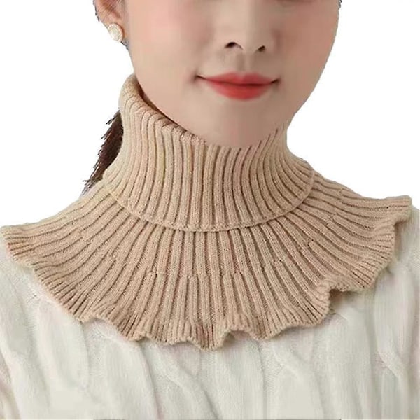 1 st Kvinnors Mock Neck Ribbad Stickad Falsk Krage Rynkor Wrap Solid Halsduk Vinter Varm Halsduk Elastisk Hals Ärm