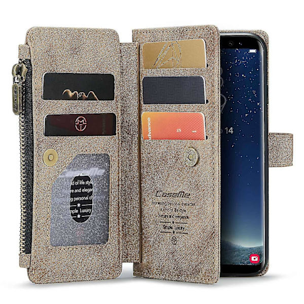 Case med blixtlåsficka för Samsung Galaxy S8, flera kortplatser Anti-fall cover Brown Style D Samsung Galaxy S8