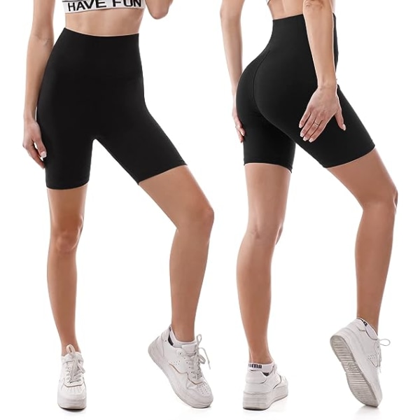 Højtaljede cykelshorts Damer - Mavekontrol smørbløde Biker Yoga Running Gym Black Workout Athletic Shorts
