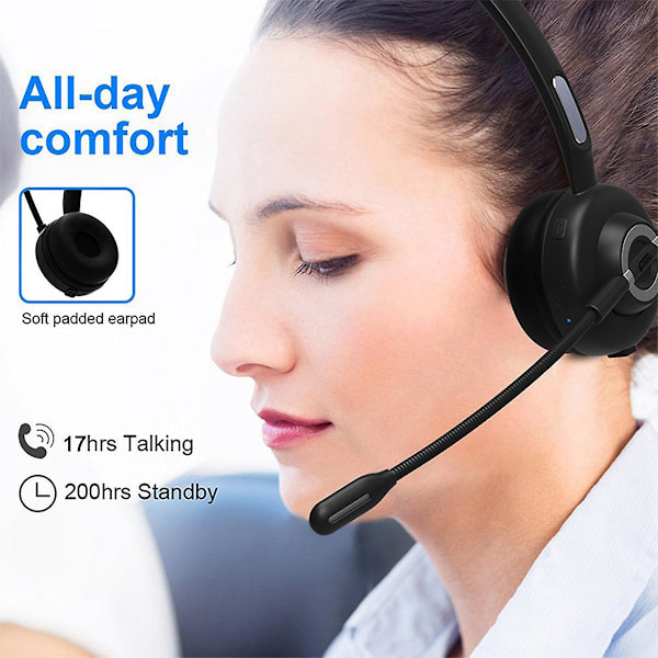 Trucker Bluetooth Hovedtelefoner, Trådløst Headset Med Mikrofon Til PC, Bluetooth Hovedtelefoner Med Mikrofon Støjreducerende, Til Mobiltelefoner, Computer