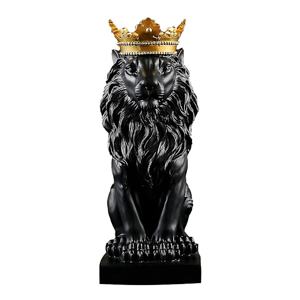 Kronløve Statue Hjemmekontor Bar Mand Løve Tro Harpiks Skulptur Håndværk Dyrekunst Dekor Ornament black
