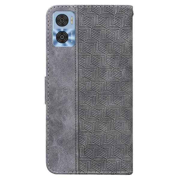 Geometrisk præget flip-læder telefoncover til Motorola Moto E22/E22i Grey