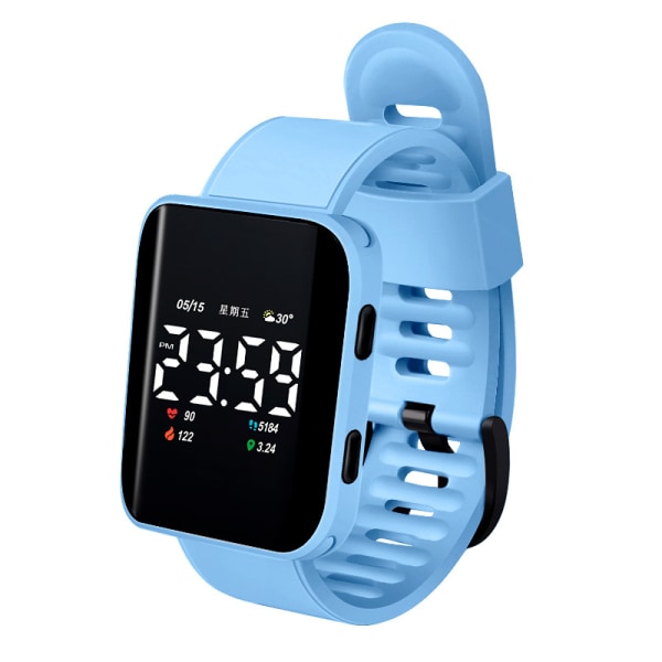 Elektronisk ur LED Luminous Life Vandtæt Square Dial Sports Digital Armbåndsur til Student Light blue