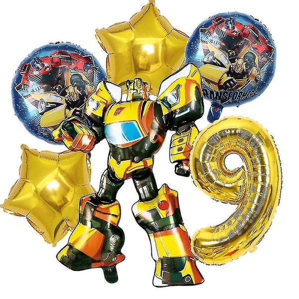 Transformers Barn Festutstyr Optimus Prime Bumblebee Robot Bursdagsdekorasjon Nummer Ballong Banner Engangstallerkener Kopper yellow 6pcs-9