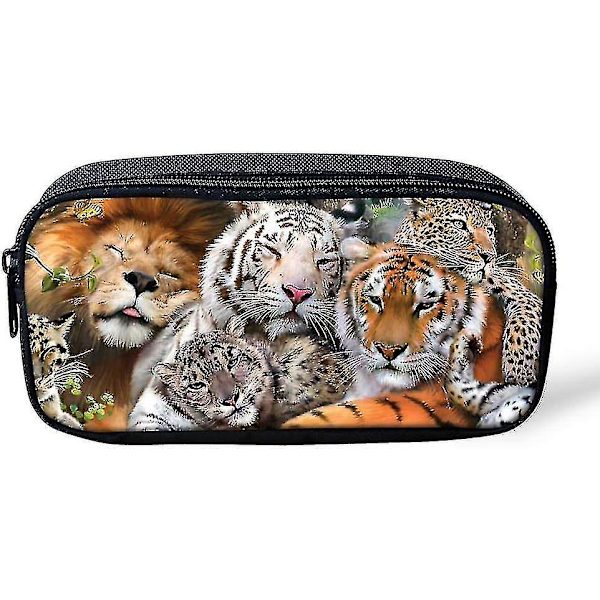 Case Pojkar Animal Tiger Print Barn Penna Söndagsväska Med Dragkedja För skolbarn Skrivpapper Organizer