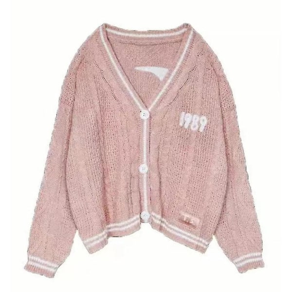 Dame Taylor Swift 1989 Strikket Løstsittende Avslappet Cardigan Åpen Front Jumper Jakke Yttertøy Topper Fans Gaver Pink L