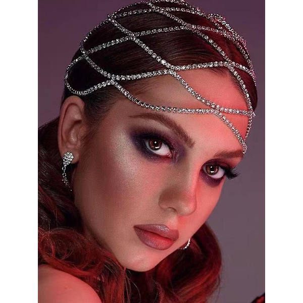 Rhinestone Mesh Headpiece Bryllup Head Chain smykker for kvinner Crystal Head Cap Gold