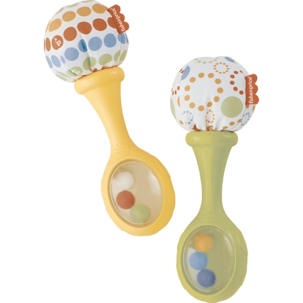 Fisher-Price Nyfødt Leke Rasle 'n Rock Maracas, Sett med 2 Myke Musikk Instrumenter for Babyer 3+ Måneder, Blå & Oransje Green/Yellow Rattle