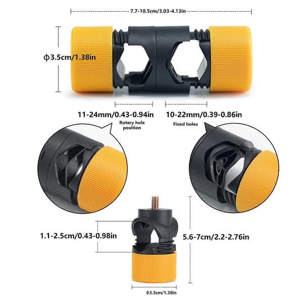 Multifunktionel lang arm lysstativ monteringsadapter klips 2-huls/1-huls beslag til 12-22 mm rørstang sort/gul Black