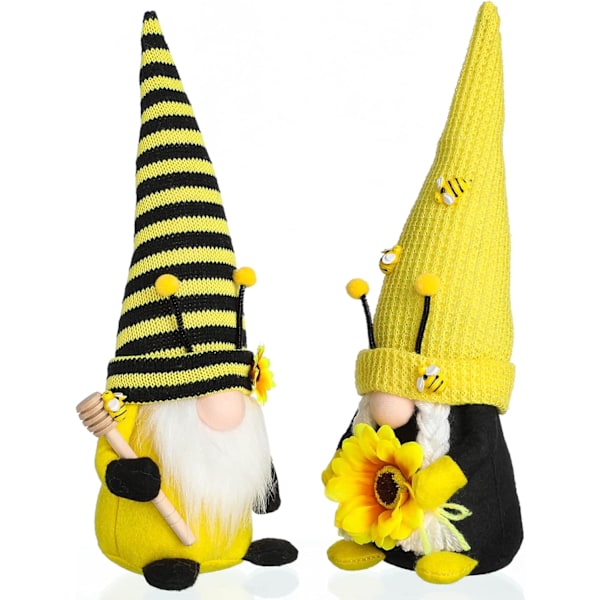 2PCS Bumble Bee Gnomes Handmade Spring Summer Plush Decor Dolls Swedish Home Tiered Tray Tomte Decorations Bumble Bee