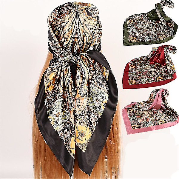 4 kpl 30 tuuman neliöhuivit Emulation Silk Hair Bandanas Satin Head Scarves Naisille