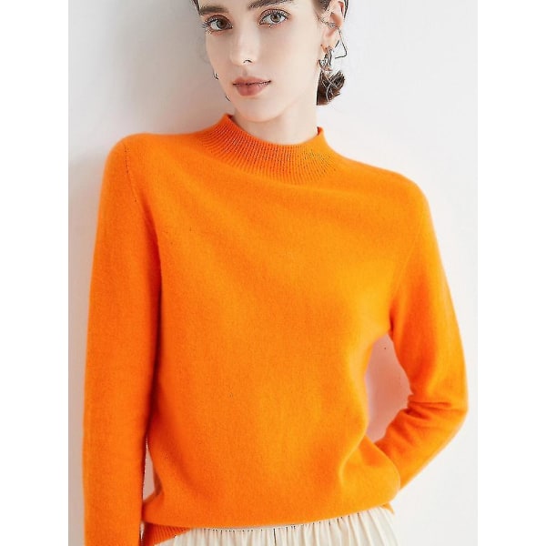 Cashmere tröja för kvinnor 100 % Cashmere Lätt långärmad stickad tröja med rund hals Emma Orange L