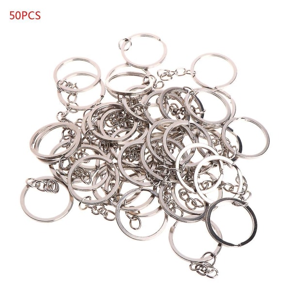 Nøglering i rustfrit stål 50x nøglering med kæde metalløkke til fremstilling af smykker