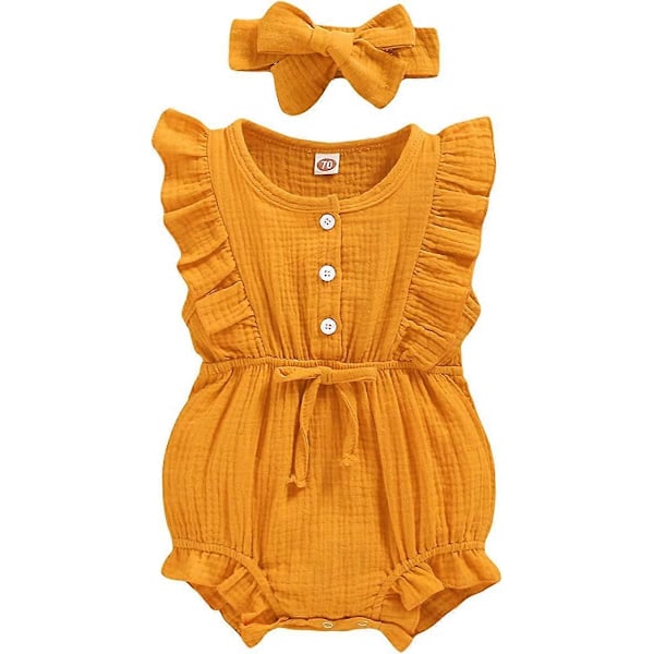 KATEA Spædbarn Pige Rufflet Ærmeløs Romper Casual Sommer Jumpsuit Bomuld Linned Tøj