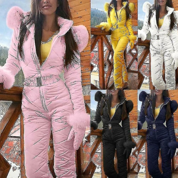 Srbtv-kvinnor Vinter Varm snödräkt Utomhussportbyxor Skiddräkt Vattentät Jumpsuit Pink L