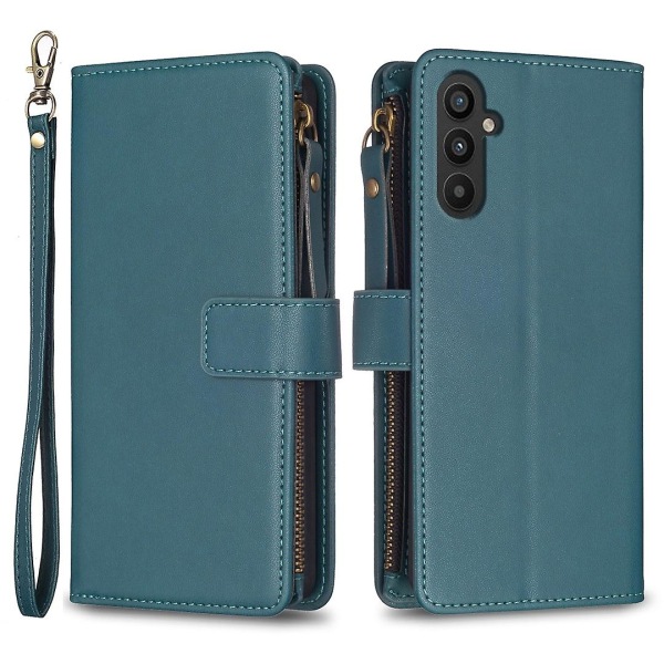 För Samsung A34 5G Enfärgad blixtlåsväska Case Bf19 Grön Green Style B Samsung Galaxy A34 5G