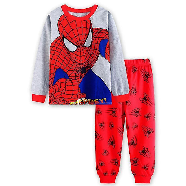 3-7 år gamla barns pojkar Spiderman Batman pyjamas långärmad T-shirt långa byxor pyjamas set superhjälte pyjamas Grey Red 6-7Years