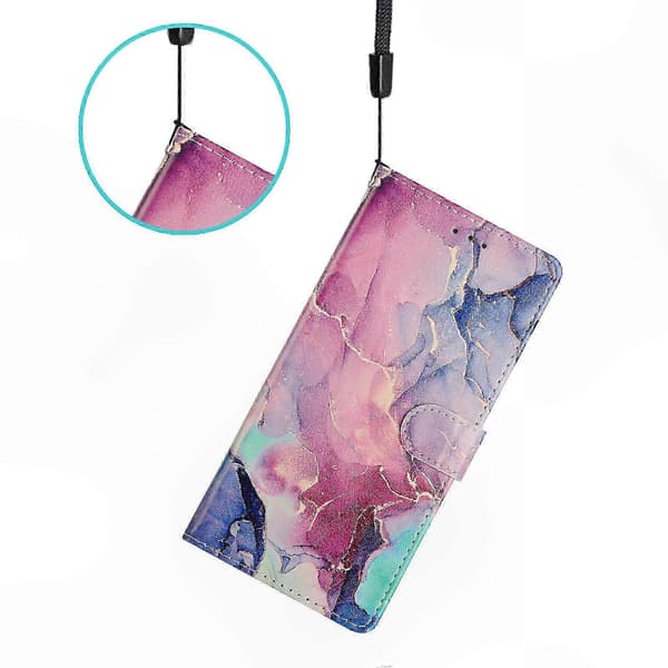 Mønstret læderetui til A54 5G, pung-stativ & flipcover til telefonbeskyttelse Multicolor Green Pink Marble