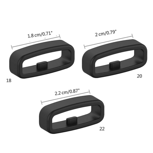 Silikone fastgørelsesring 18mm/20mm/22mm Armbåndsholder Holder Bælteløkker 10 stk. Black 20MM