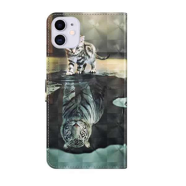 3D Målad Mönster Flip Läder Telefonfodral För iPhone 14 Cat Tiger