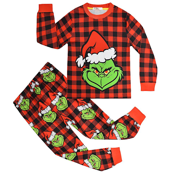 Barnens jul Grinch-tryckta pyjamas, pyjamas topp och byxor, pyjamasset, nattkläder, hemmakläder, pojkar och flickor, julklappssats A 6-7 Years