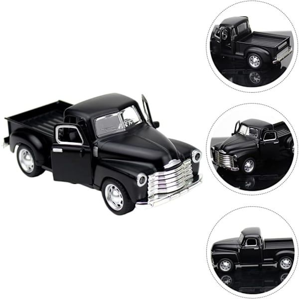 1kpl Pick Up Truck, musta- 1/32 mittakaavassa Diecast malli Leluauto Vintage automalli Retro vintage automalli Lelu metalliseos automalli kodin sisustus Black