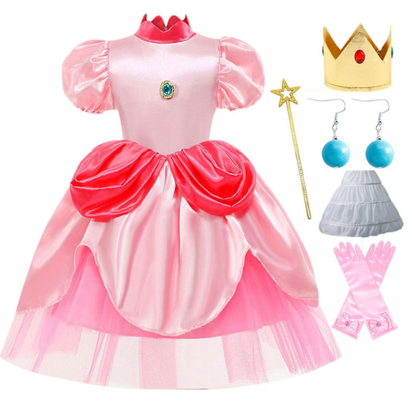 Peach Princess Klänningsset med Tillbehör för Flickor - Redo för Cosplay D 110