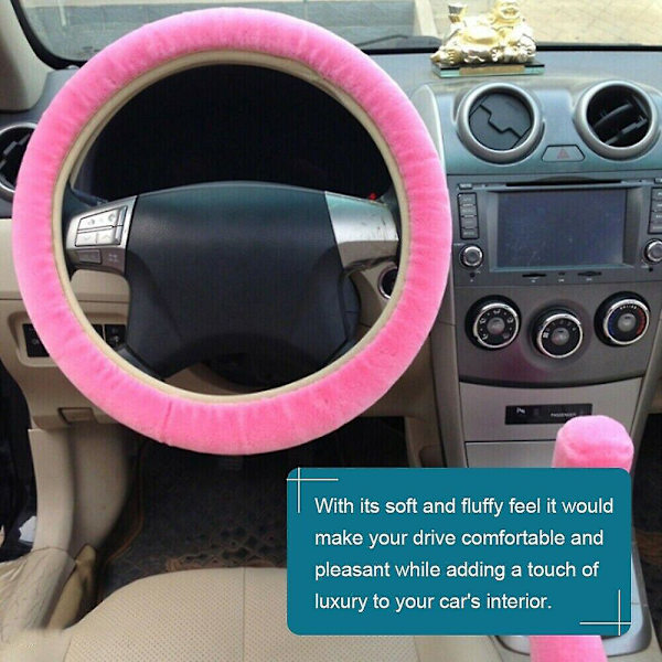 Päls Fluffy Tjock Auto Bilratt Cover/mjuk ull Vinter.(rosa)(3st)