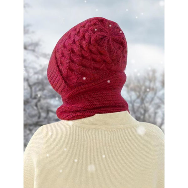 Beaniehatt med Integrerat Öron- och Vindskydd, Elastisk Stickad Tjock Varm Sammansatt Vinter Wine Red