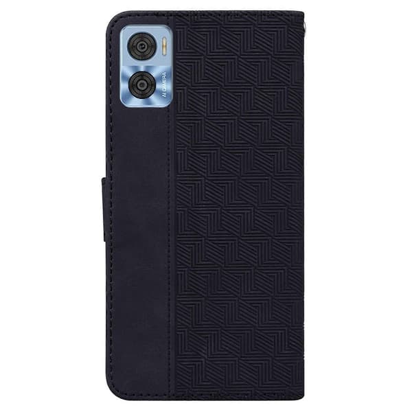 Geometrisk præget flip-læder telefoncover til Motorola Moto E22/E22i Black