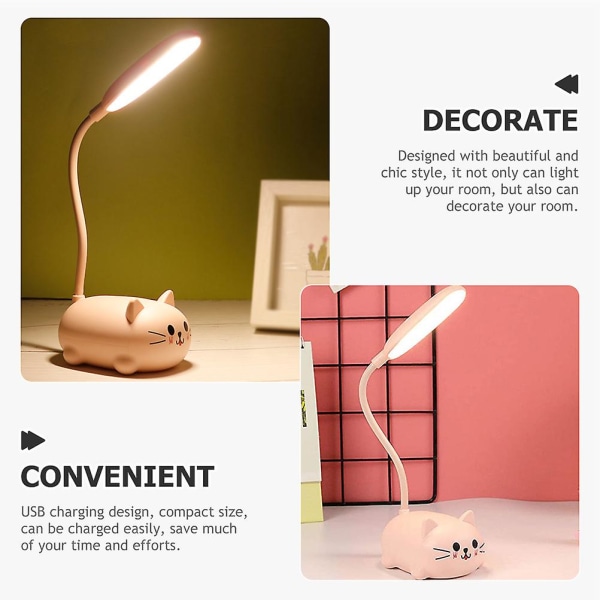 Cat Skrivbordslampa Tecknad Bordslampa Usb Oppladingsbar Bordslampa Barn Nattlampa Pink  9*7*18CM