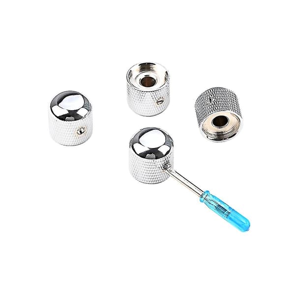 4 stk. metallgitar tone volumknapp potensiometerhatt hette gitardeler trykknapp med hull gitar Silver