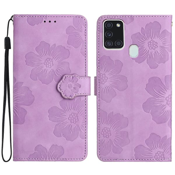 Til Samsung Galaxy A21s Blomster Præget Læder Wallet Case Foldbart Stativ Telefon Cover Multicolor Style C