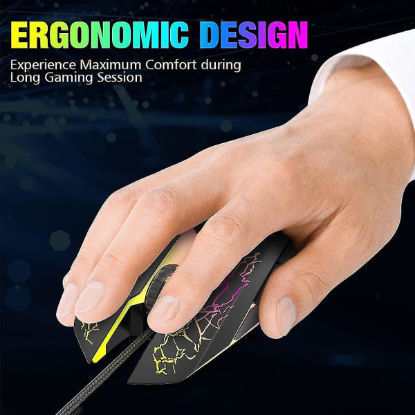 Gaming mus med kabel, sideknapper Belysningstilstande Ergonomisk mus med kabel til gaming mus til bærbar computer Windows Hvid